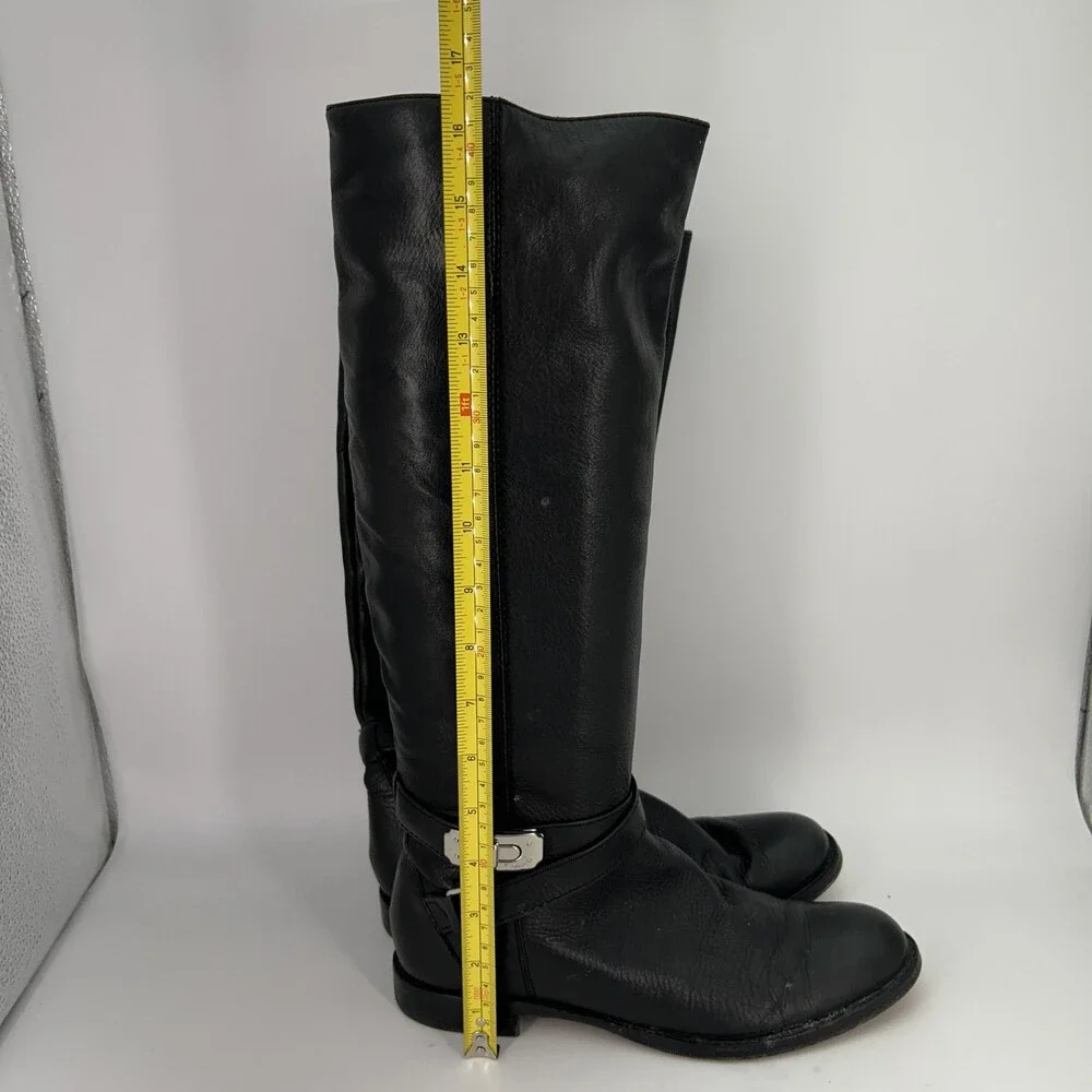 Coach Boots Womens Size 6.5 Christine Black Leather Riding Knee High Buckle
